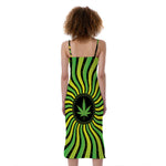 Psychedelic Cannabis Leaf Print Slim Fit Midi Cami Dress