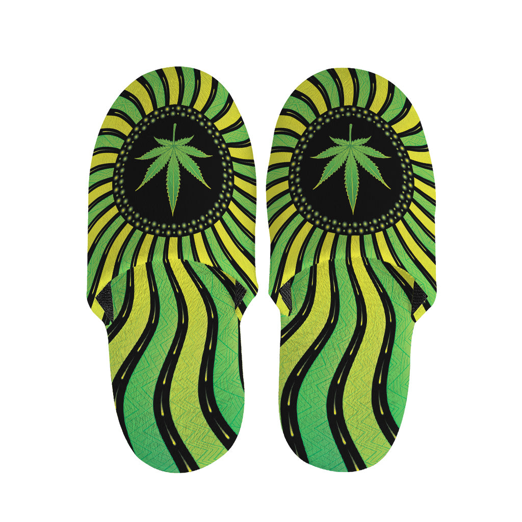 Psychedelic Cannabis Leaf Print Slippers
