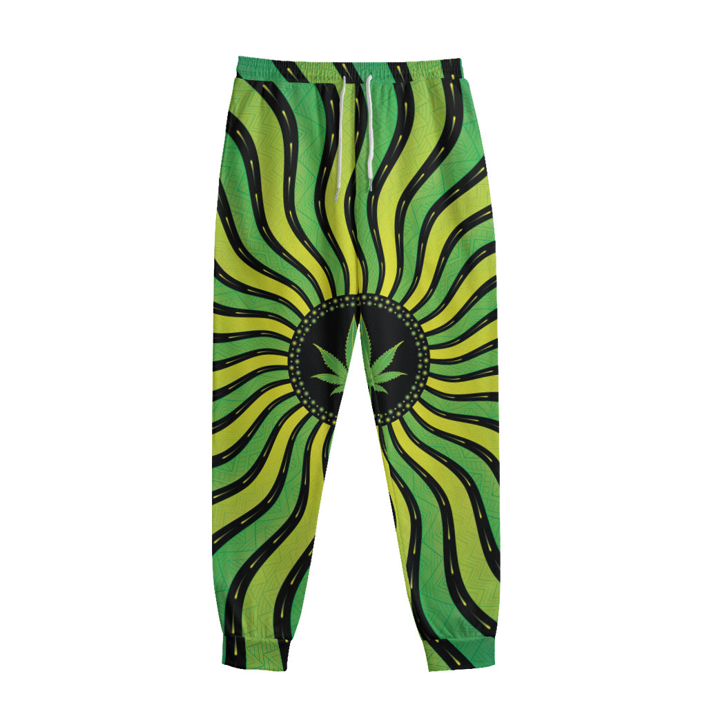 Psychedelic Cannabis Leaf Print Sweatpants