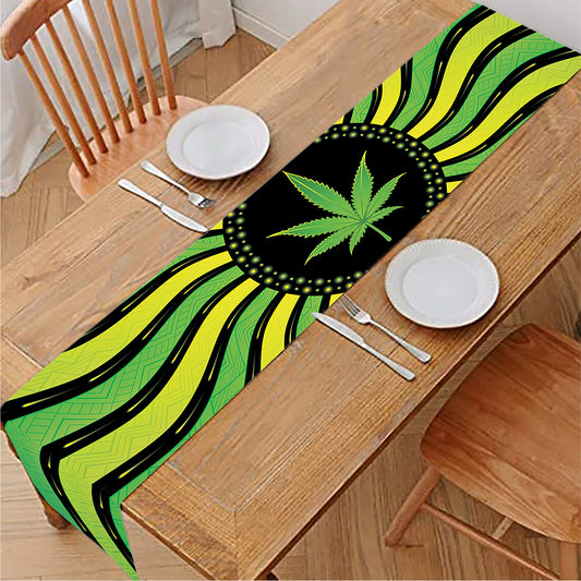 Psychedelic Cannabis Leaf Print Table Runner