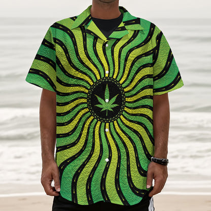 Psychedelic Cannabis Leaf Print Textured Short Sleeve Shirt