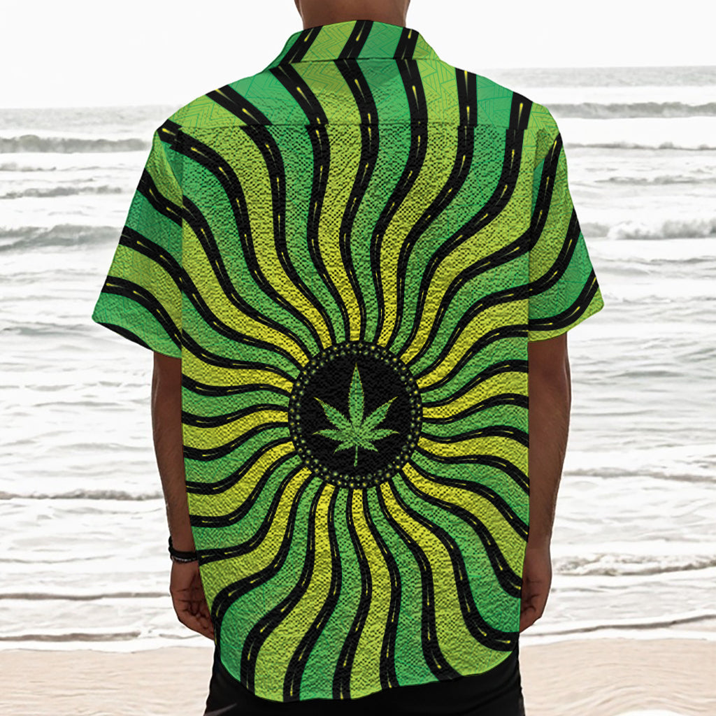 Psychedelic Cannabis Leaf Print Textured Short Sleeve Shirt