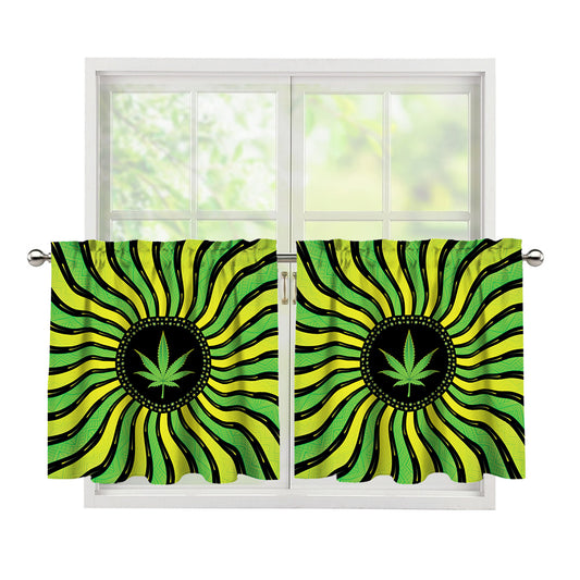 Psychedelic Cannabis Leaf Print Tier Curtains