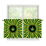 Psychedelic Cannabis Leaf Print Tier Curtains