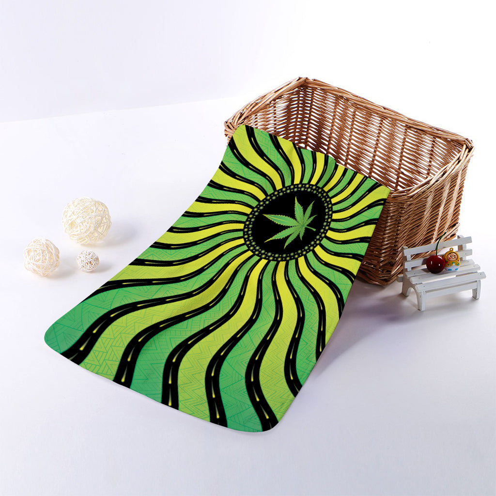 Psychedelic Cannabis Leaf Print Towel
