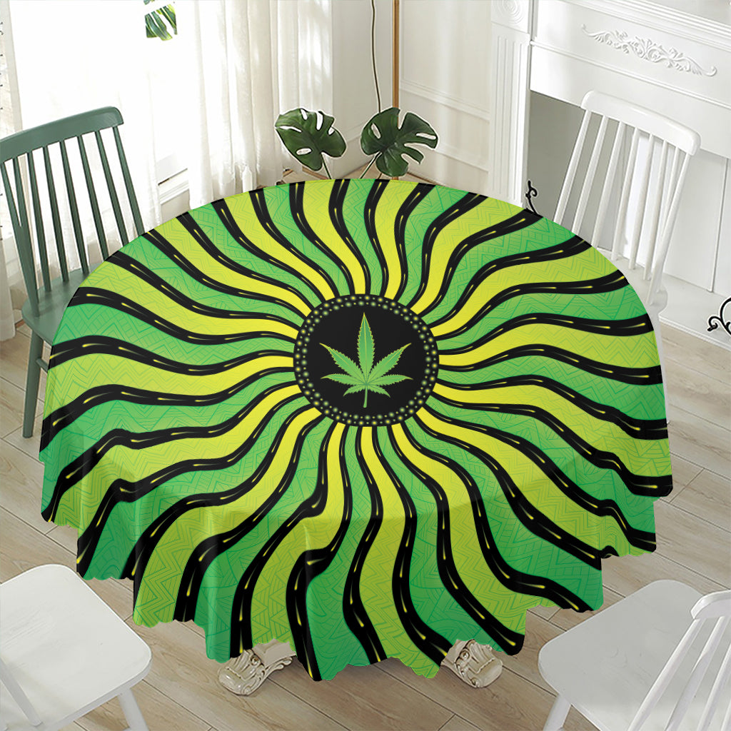 Psychedelic Cannabis Leaf Print Waterproof Round Tablecloth