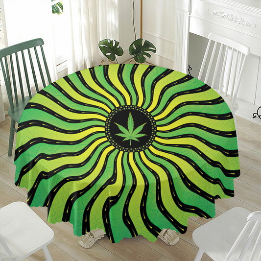 Psychedelic Cannabis Leaf Print Waterproof Round Tablecloth
