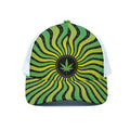 Psychedelic Cannabis Leaf Print White Mesh Trucker Hat