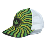 Psychedelic Cannabis Leaf Print White Mesh Trucker Cap