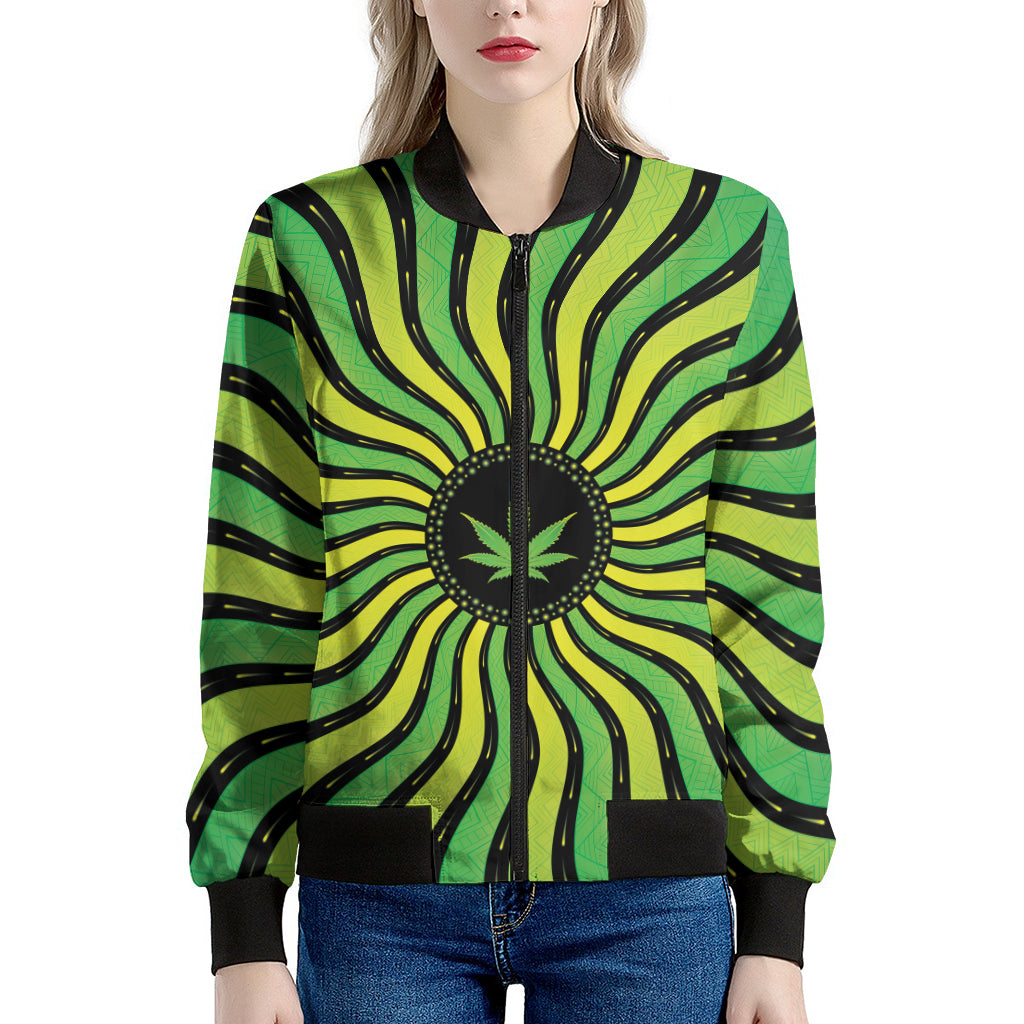 Psychedelic Cannabis Leaf Print Women's Bomber Jacket
