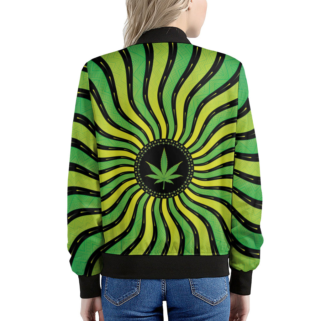 Psychedelic Cannabis Leaf Print Women's Bomber Jacket