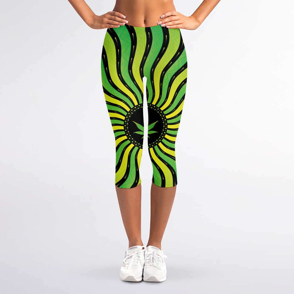 Psychedelic Cannabis Leaf Print Women's Capri Leggings