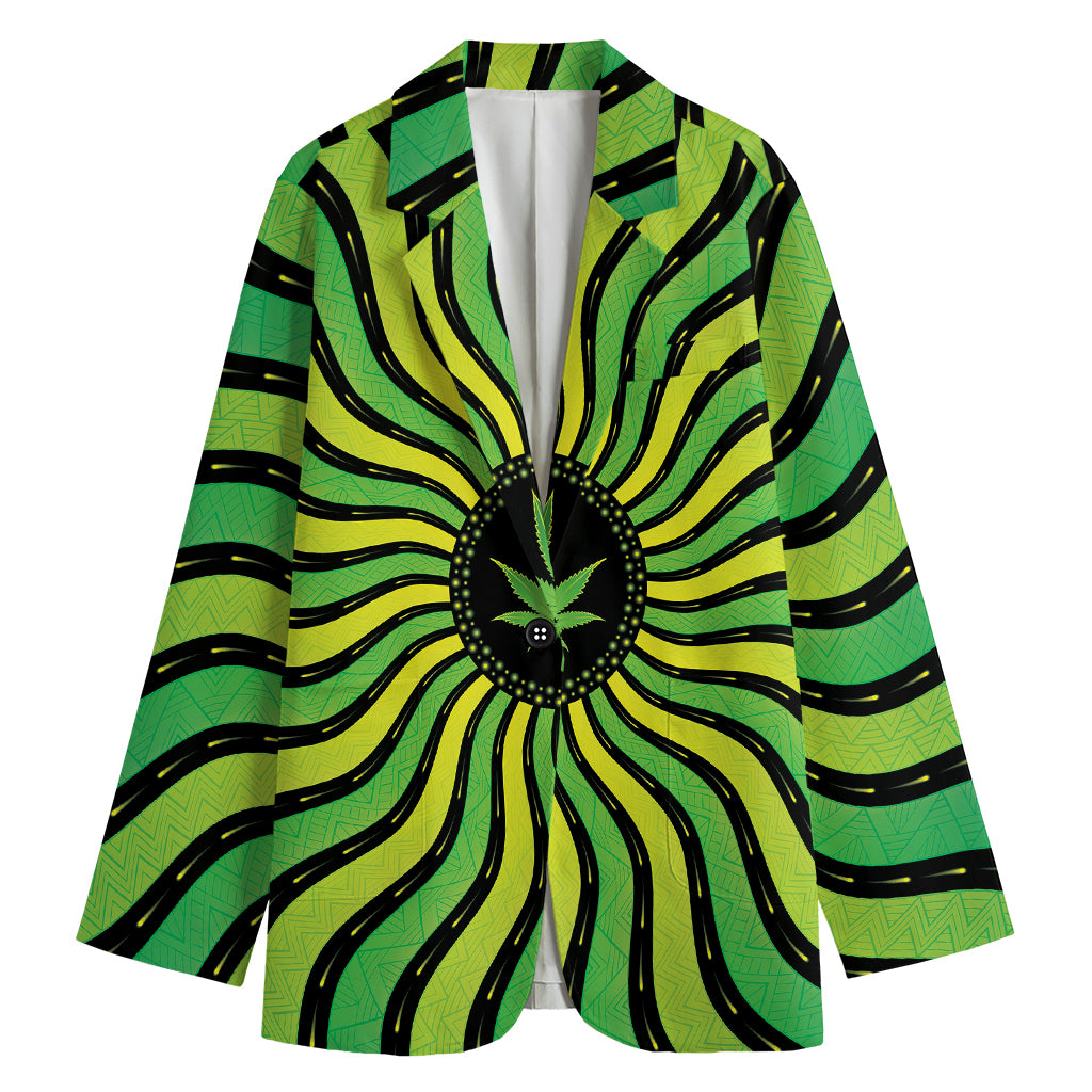 Psychedelic Cannabis Leaf Print Women's Cotton Blazer