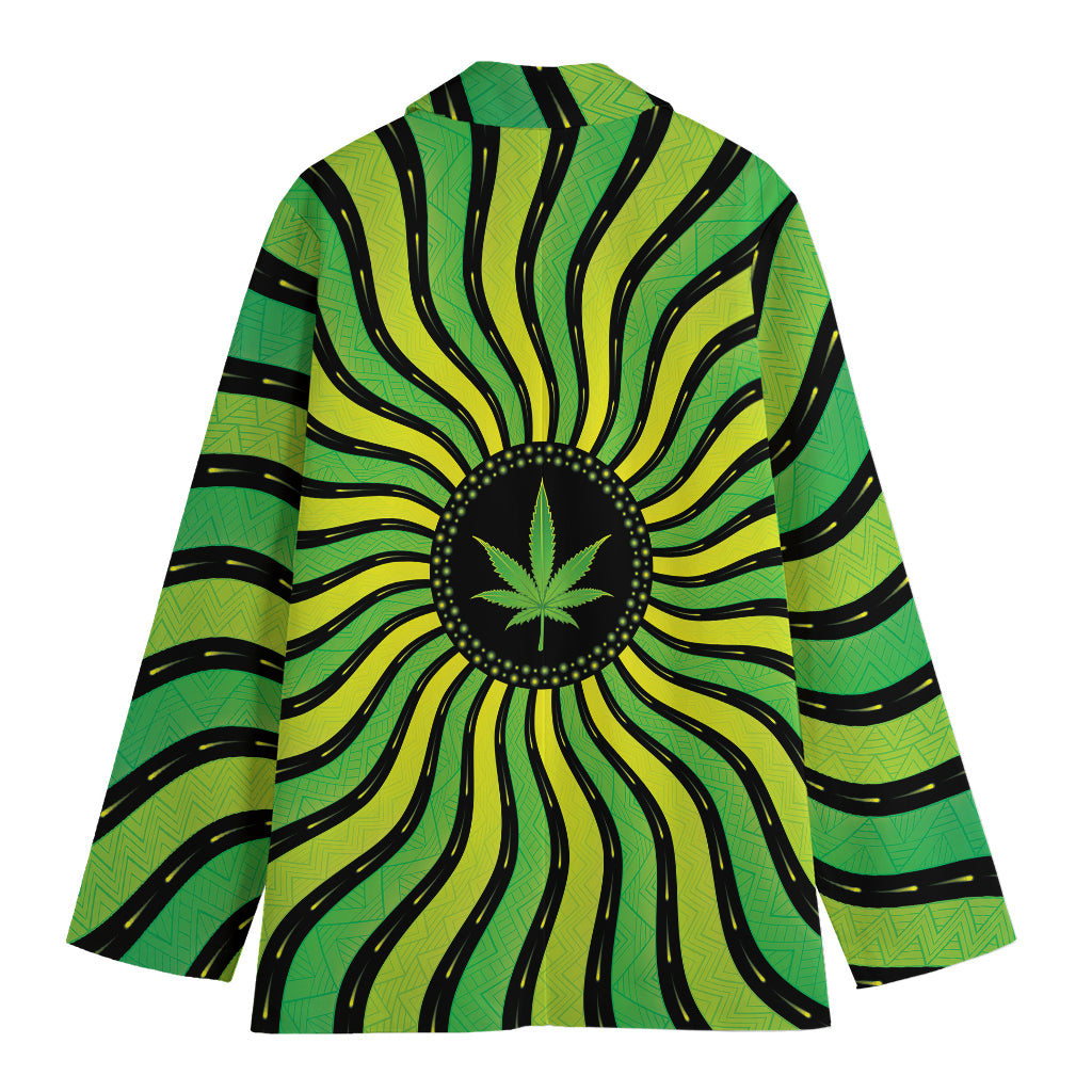 Psychedelic Cannabis Leaf Print Women's Cotton Blazer