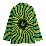 Psychedelic Cannabis Leaf Print Women's Cotton Blazer