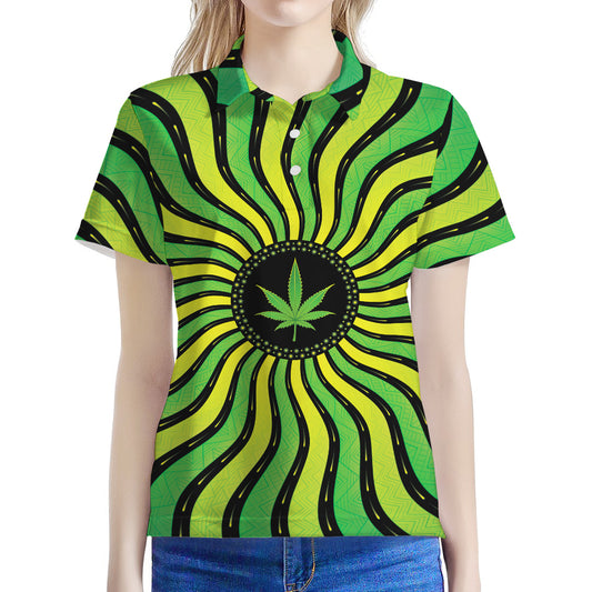 Psychedelic Cannabis Leaf Print Women's Polo Shirt