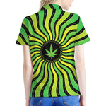 Psychedelic Cannabis Leaf Print Women's Polo Shirt