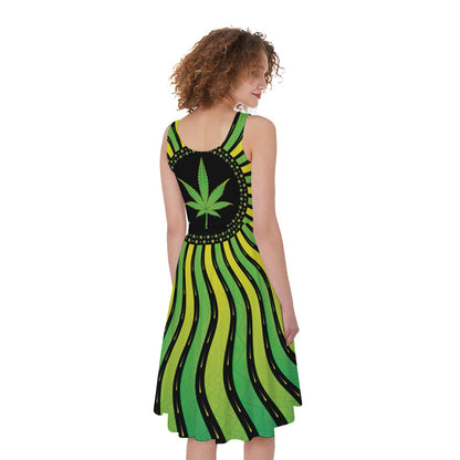 Psychedelic Cannabis Leaf Print Women's Sleeveless Dress