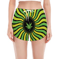 Psychedelic Cannabis Leaf Print Women's Split Running Shorts