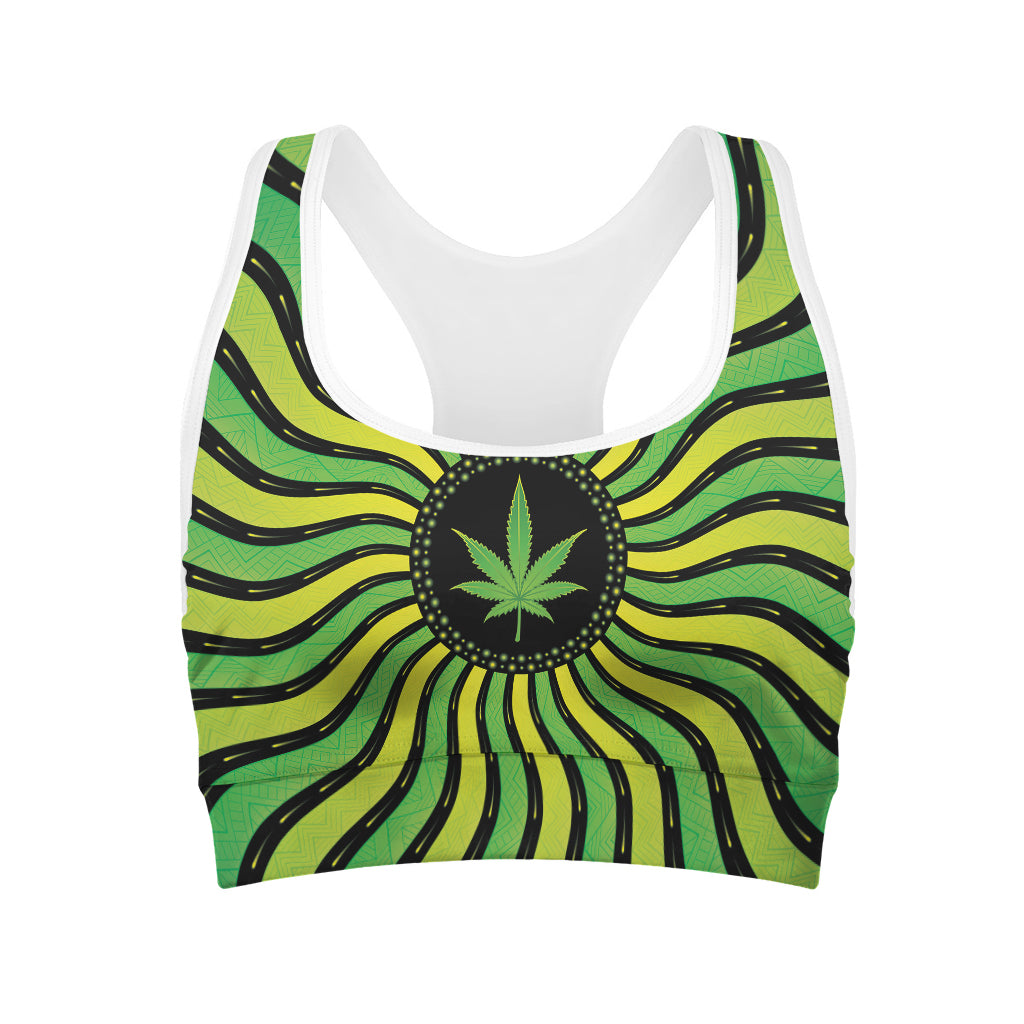 Psychedelic Cannabis Leaf Print Women's Sports Bra