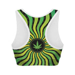 Psychedelic Cannabis Leaf Print Women's Sports Bra