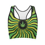 Psychedelic Cannabis Leaf Print Women's Sports Bra