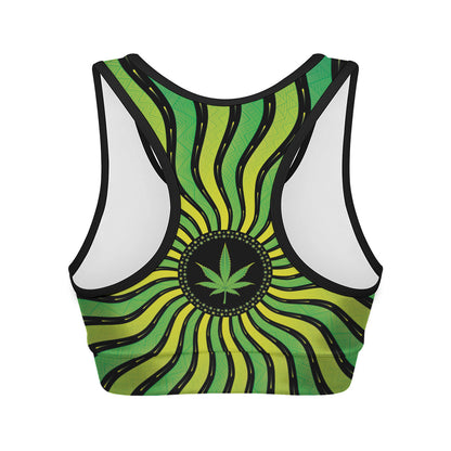 Psychedelic Cannabis Leaf Print Women's Sports Bra