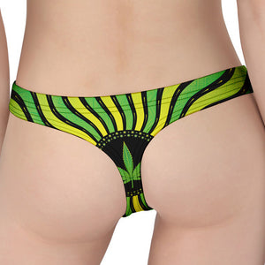 Psychedelic Cannabis Leaf Print Women's Thong