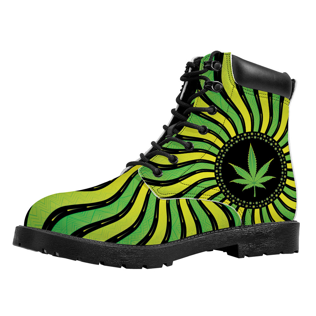 Psychedelic Cannabis Leaf Print Work Boots