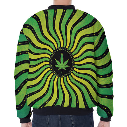 Psychedelic Cannabis Leaf Print Zip Sleeve Bomber Jacket