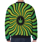 Psychedelic Cannabis Leaf Print Zip Sleeve Bomber Jacket