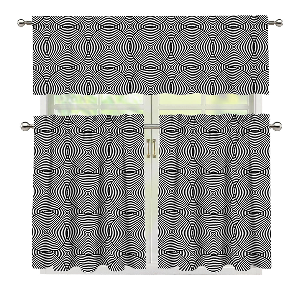 Psychedelic Circle Pattern Print 3 Piece Kitchen Curtains