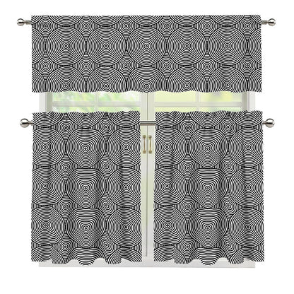 Psychedelic Circle Pattern Print 3 Piece Kitchen Curtains