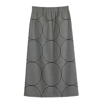 Psychedelic Circle Pattern Print Cotton Front Slit Maxi Skirt