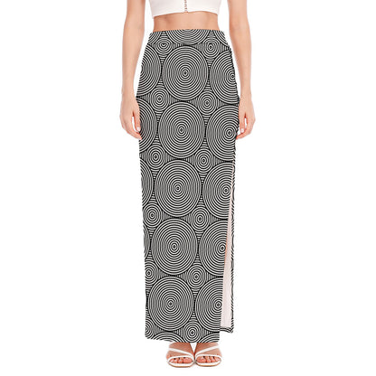 Psychedelic Circle Pattern Print High Slit Maxi Skirt