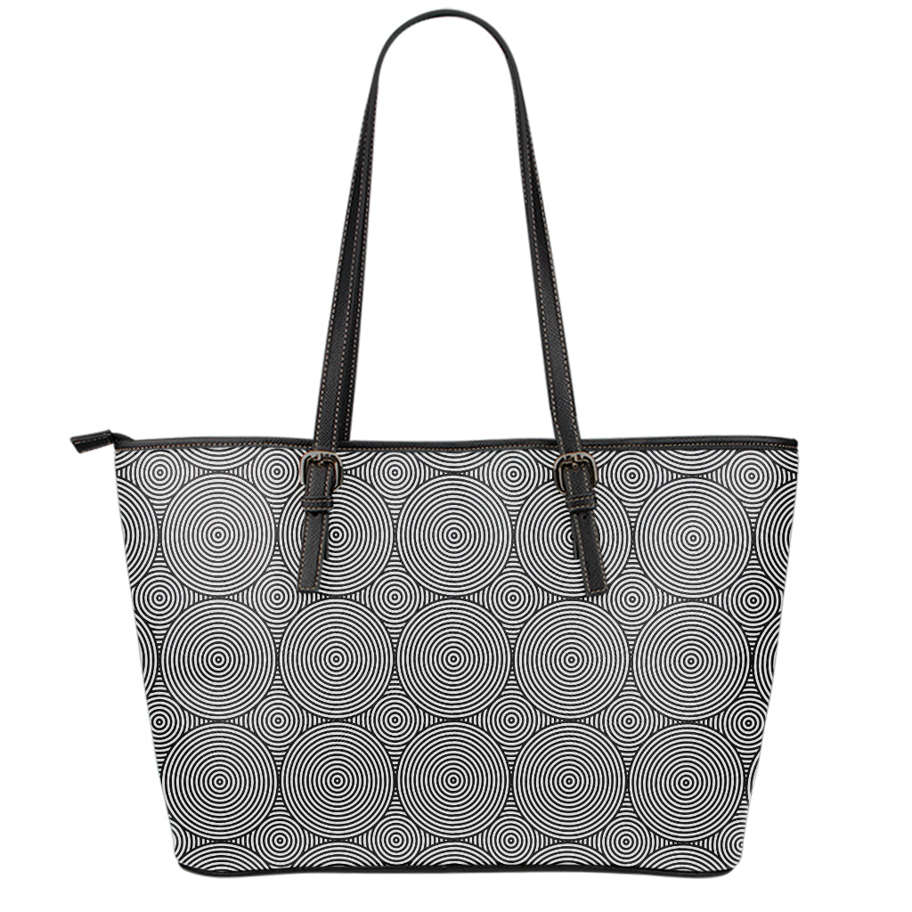 Psychedelic Circle Pattern Print Leather Tote Bag