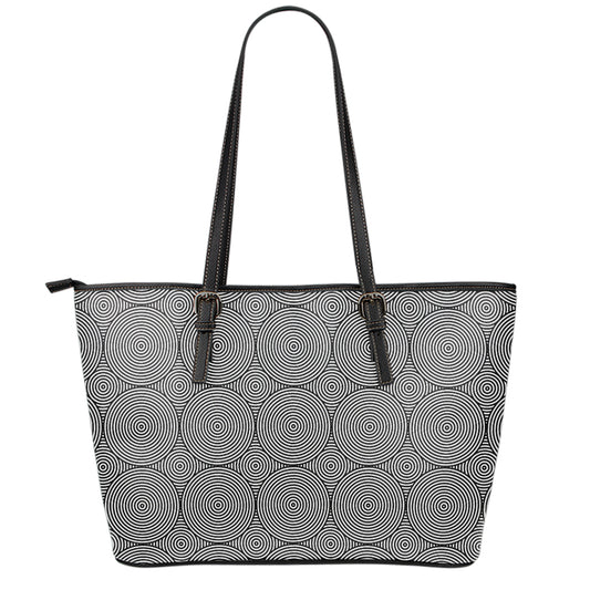 Psychedelic Circle Pattern Print Leather Tote Bag