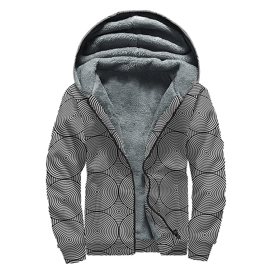 Psychedelic Circle Pattern Print Sherpa Lined Zip Up Hoodie