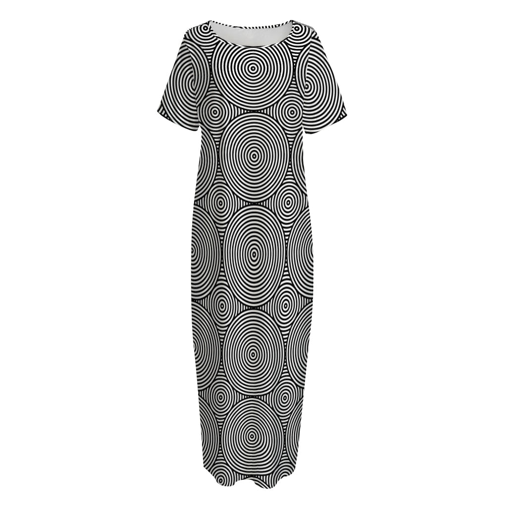 Psychedelic Circle Pattern Print Short Sleeve Long Nightdress