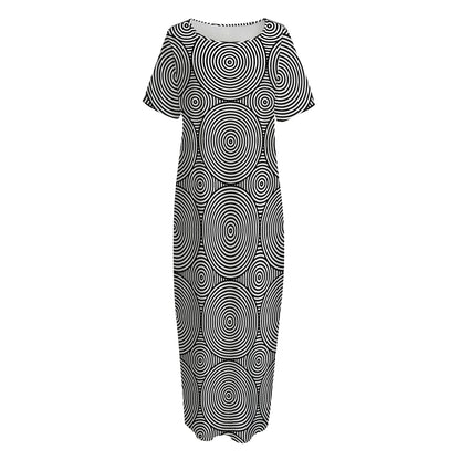 Psychedelic Circle Pattern Print Short Sleeve Long Nightdress