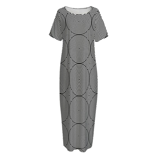 Psychedelic Circle Pattern Print Short Sleeve Long Nightdress