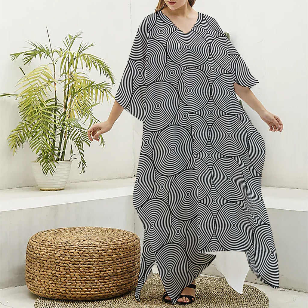 Psychedelic Circle Pattern Print Silk V-Neck Kaftan Dress