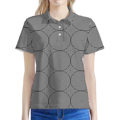 Psychedelic Circle Pattern Print Women's Polo Shirt