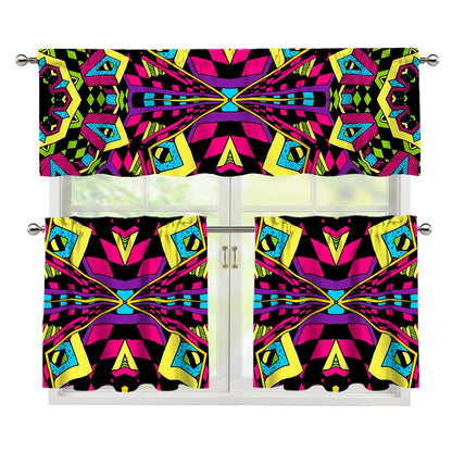 Psychedelic Ethnic Trippy Print 3 Piece Kitchen Curtains