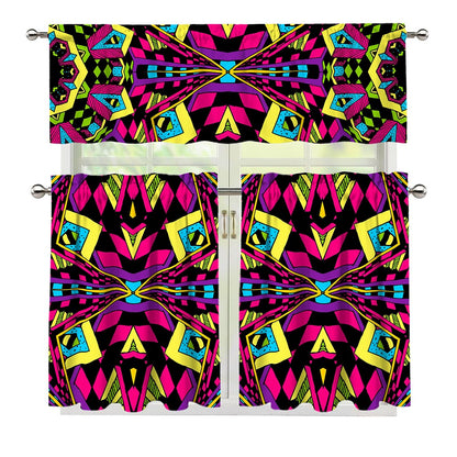 Psychedelic Ethnic Trippy Print 3 Piece Kitchen Curtains