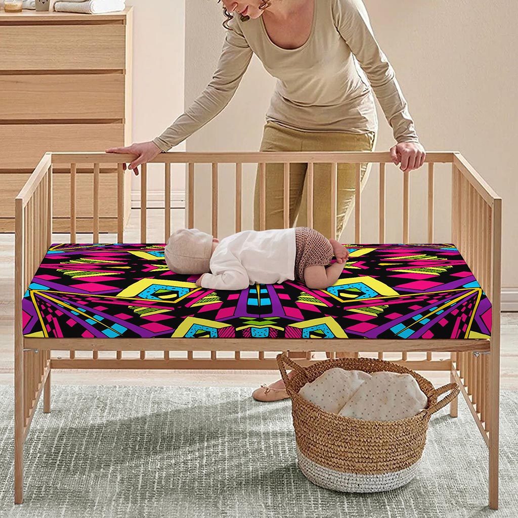 Psychedelic Ethnic Trippy Print Baby Crib Sheet