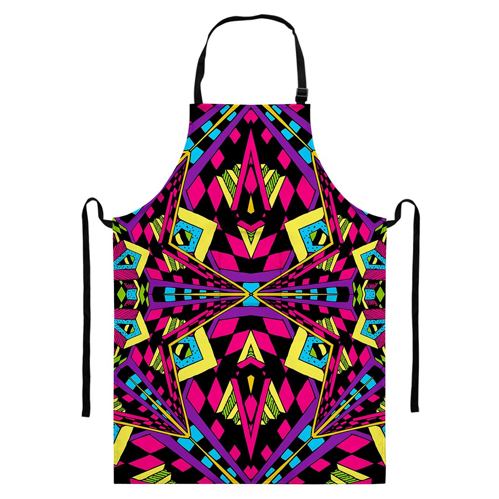 Psychedelic Ethnic Trippy Print Bib Apron With Pocket