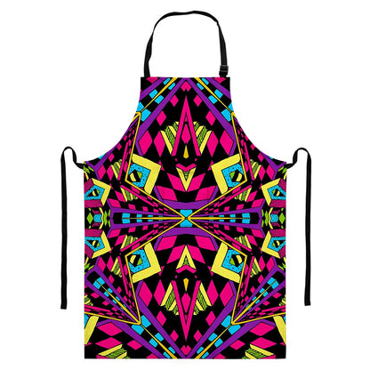 Psychedelic Ethnic Trippy Print Bib Apron With Pocket