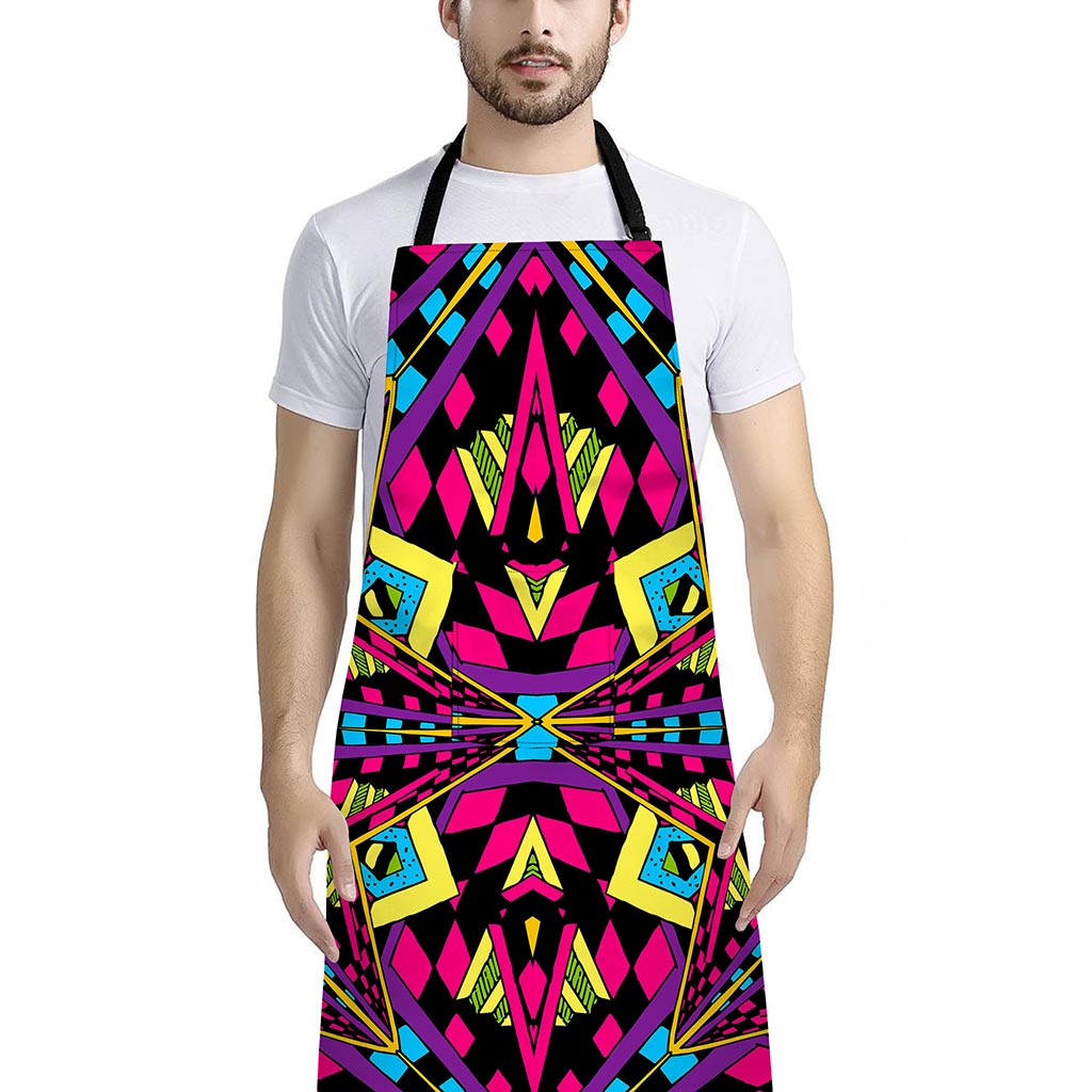 Psychedelic Ethnic Trippy Print Bib Apron With Pocket