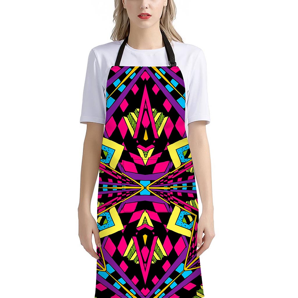 Psychedelic Ethnic Trippy Print Bib Apron With Pocket